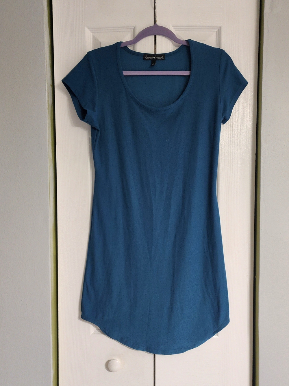 Derek Heart Scoop Neck Short Sleeve Tee Shirt Dress in Teal Blue